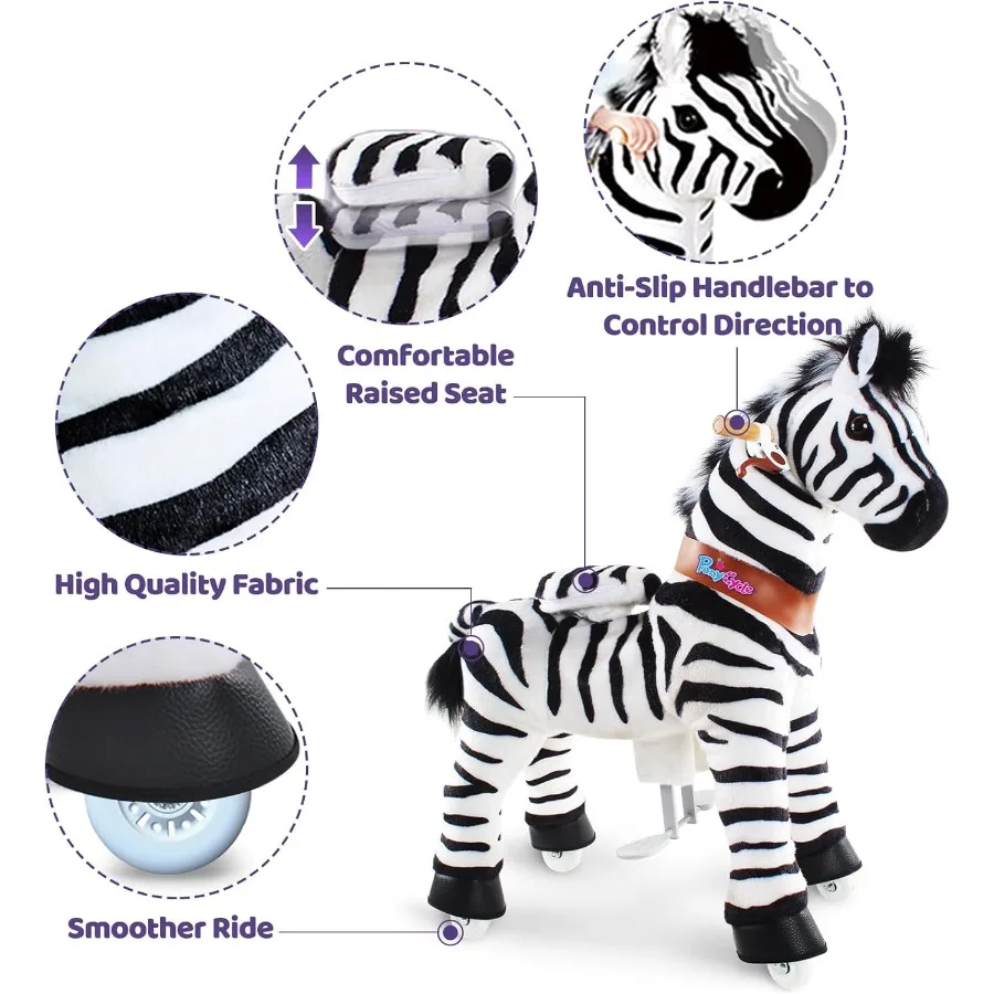 Zebra Kids Ride on Horse Kids Riding Horse Unicorn Toys Classic Model U (with Brake/ 30" Height/Size 3 for Age 3-4) Pony Cycle R