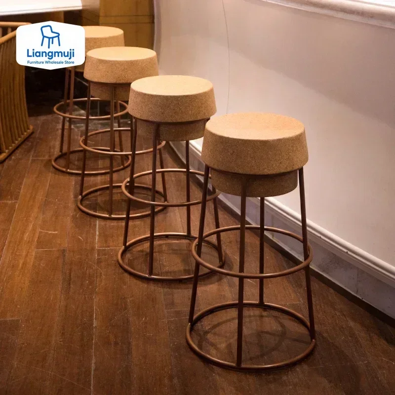 

Minimalist Chairs Bar Chair Counter Stool Restaurant Wooden Cafe Metal Leather Armchair Elegant Vintage Dining Luxury Furniture