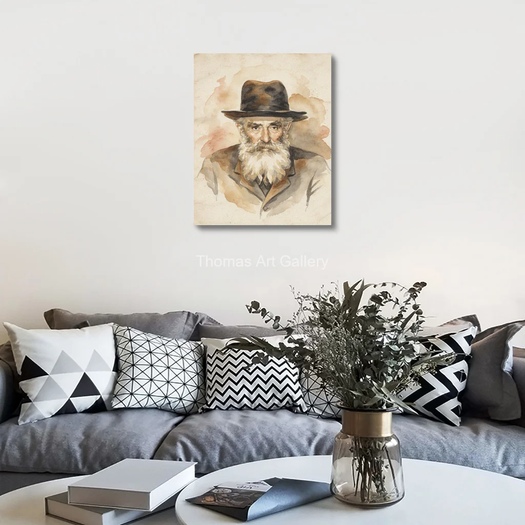 Oversized Judaica Canvas Print Rabbi Yosef Dov Soloveitchik Portrait Watercolor Modern Orthodox Wall Art Jewish Home Decor