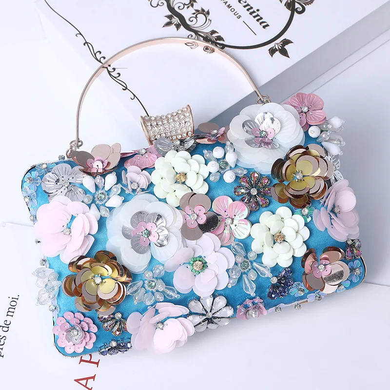 Fashion Women Flower Evening Handbag Chain Strap Shoulder Bag Multicolored handmade party clutch purse for wedding beaded bags