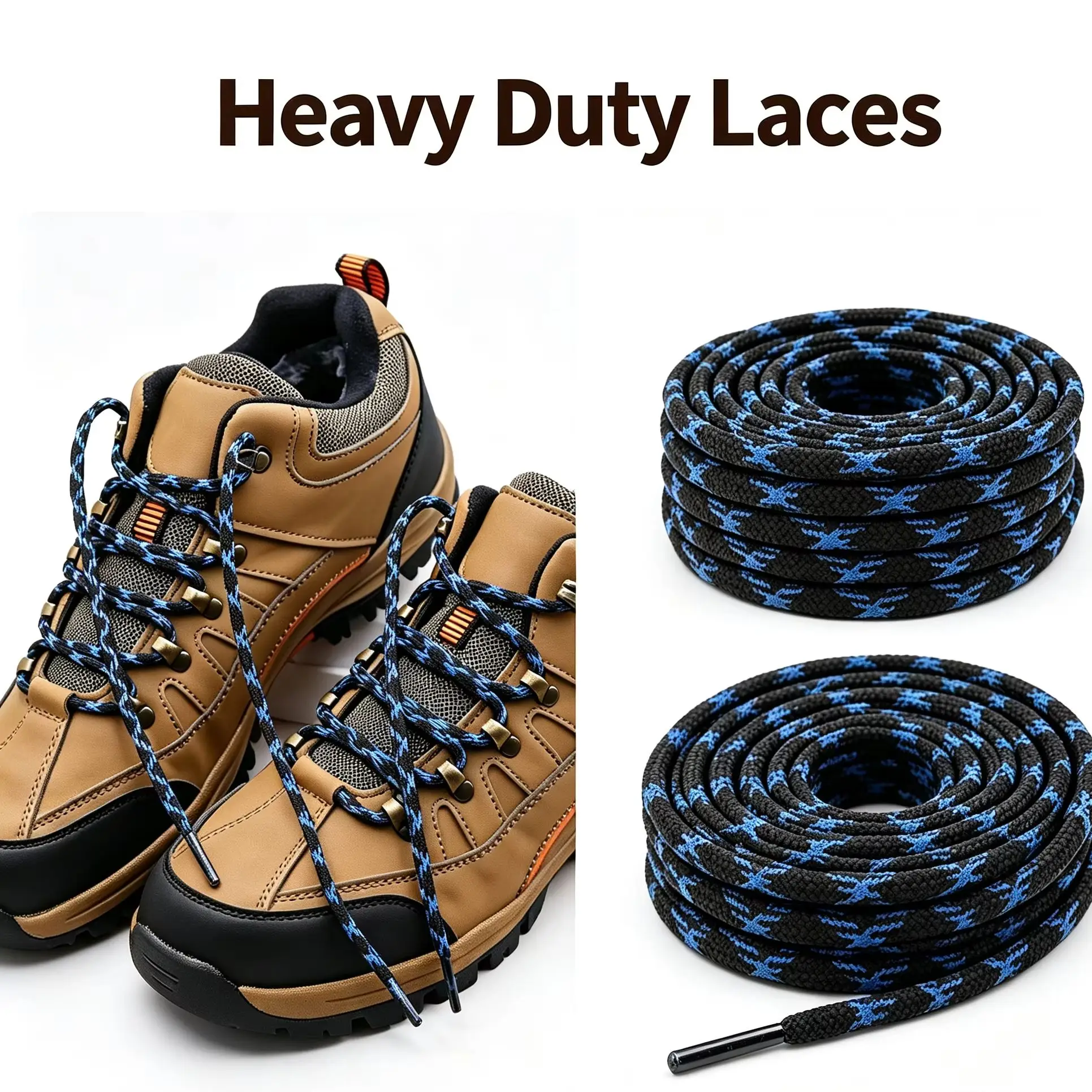 2Pairs Heavy‑Duty Round Boot Laces, Wear‑Resistant Polyester Replacement Shoelaces for Hiking Trekking Mountaineering Work Boots