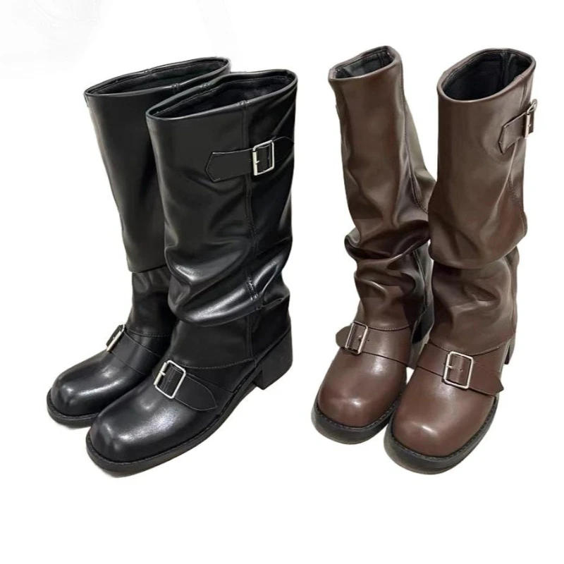 Woman Boots Knee High Platform Chunky Heels Trend Punk Gothic Rock Leather Fashion Women's Shoes Motorcycle Footwear for women