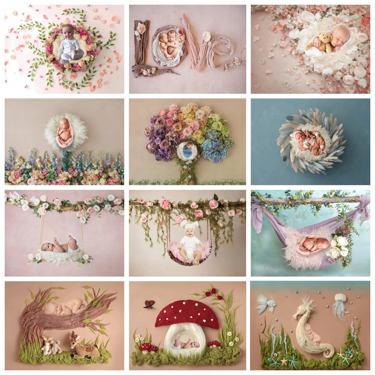 

Newborn Artistic Portrait Photography Backdrops Flower Floral Swing Sweet Baby Birthday Decorations Baby Shower Photo Background