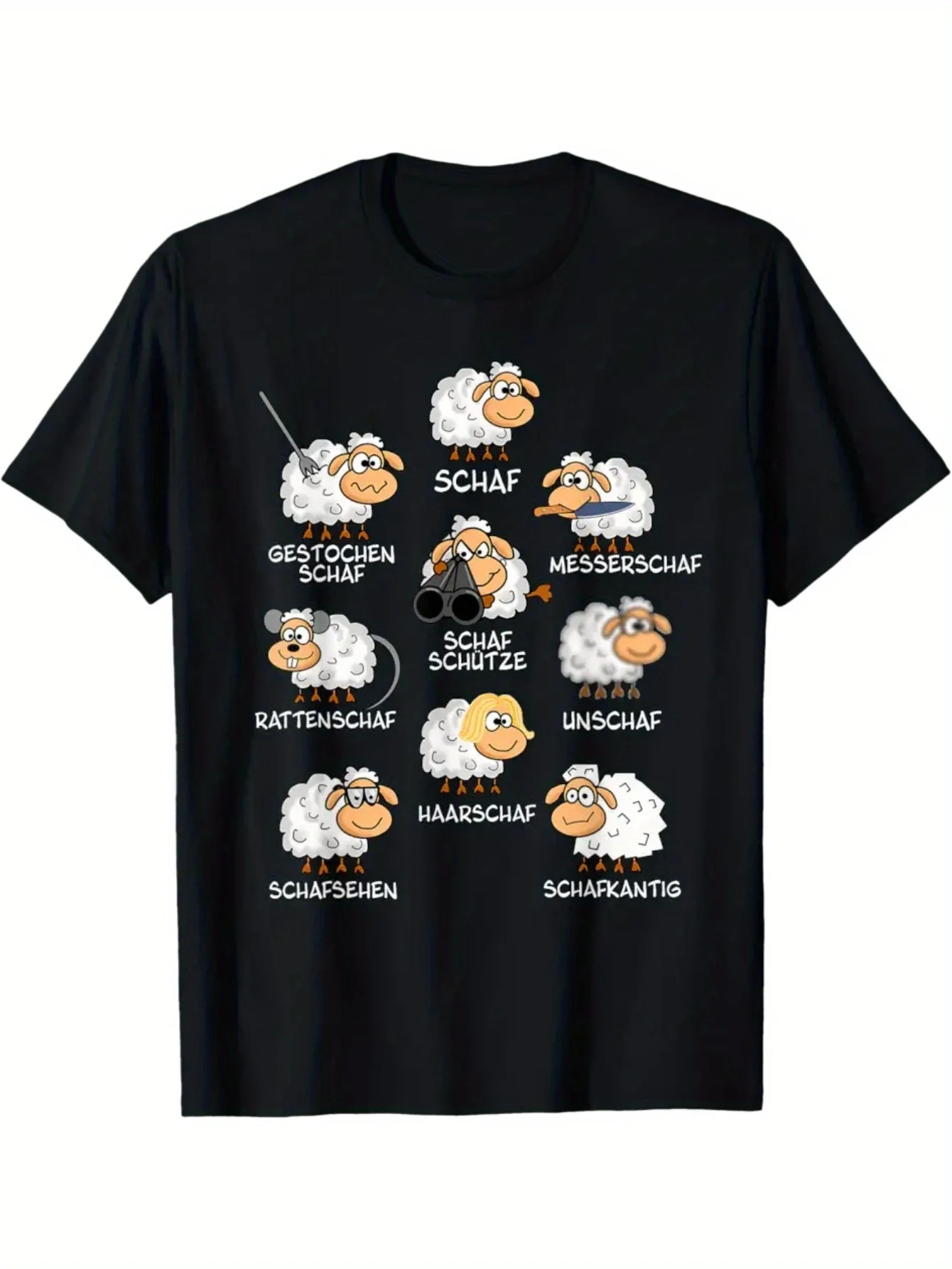 Fun German Vocabulary  Sheep Design T-Shirt - Humorous German Game Tee with Sheep Patterns, Unisex Casual Short-Sleeve Crew Neck Shirt for Men , Collectible German Language Apparel, PLUS SIZE