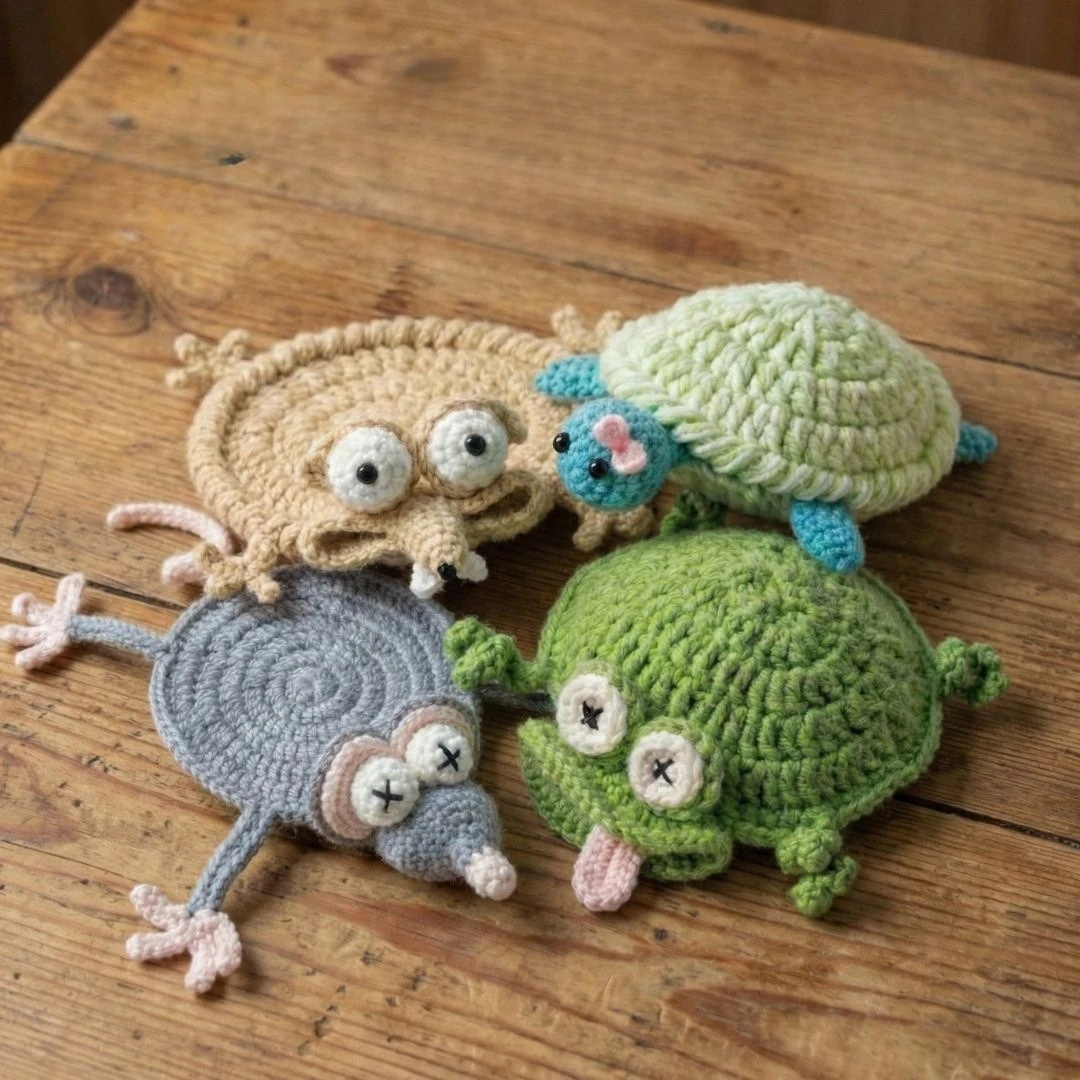 Cartoon Crochet Squirrel Coasters Heat Resistant Funny Crochet Coasters Woven Handmade Coasters