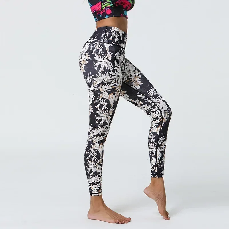 New Floral Printed Thin High Waist Leggings for Women Girls Sports Fitness Gym Dancing Elastic Leggings 8Z