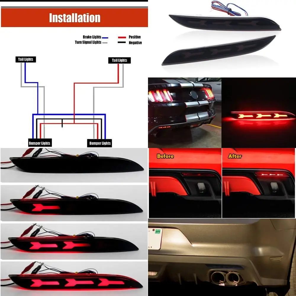 

LED Rear Bumper Reflectors, Brake Tail Lights, Fog Lamps for 2015-2017 Ford Mustang Smoked Lens