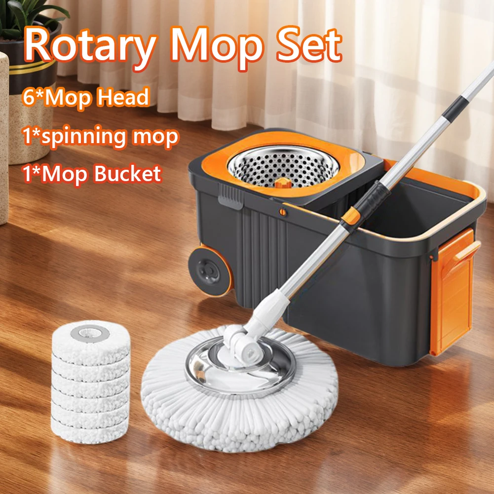 Floor Cleaner with 6 Replacement Head Refills Extended Handle Household Cleaning Automatic Spin Mop for Household Floor Cleaning