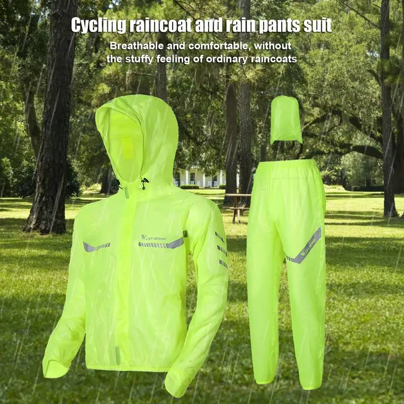 1 Set Cycling Rain Suit Breathable Water Protective Riding Equipment Raincoat Reflective Pants Suit Bicycle Clothing