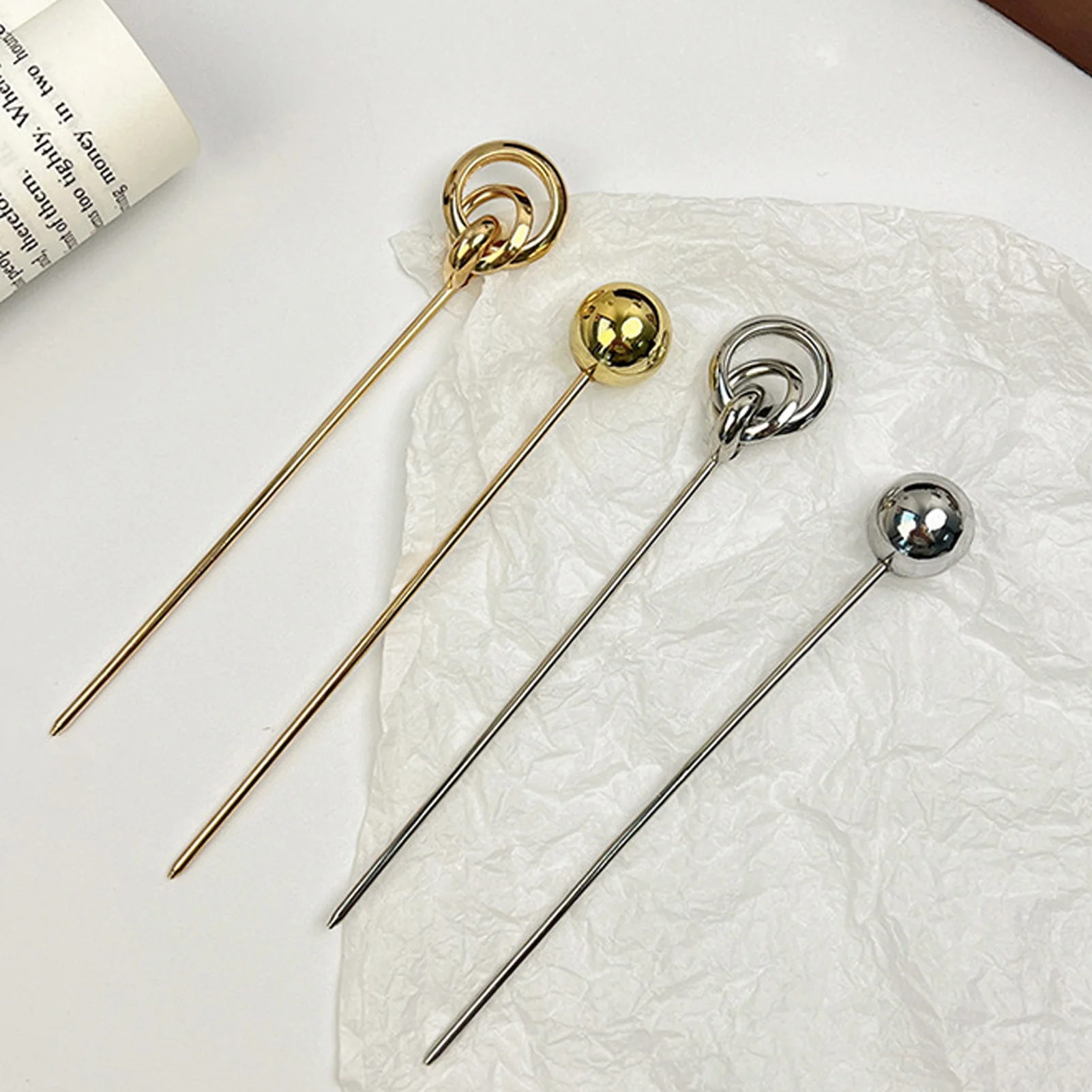 Metal Alloy Geometric Ball Hairpin 14cm Electroplated Hair Sticks for Women Daily Use Wedding Party Hair Accessories