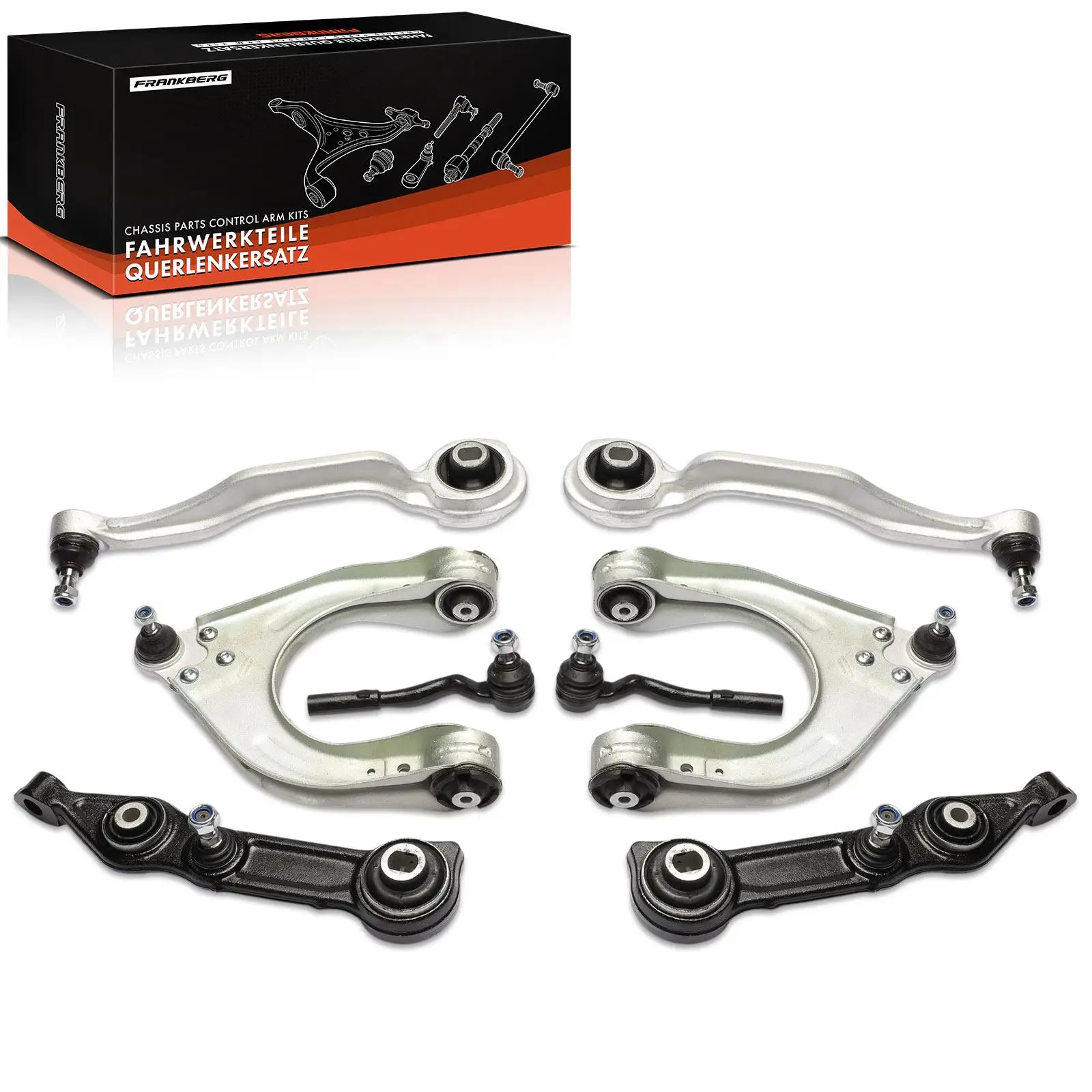 Frankberg 8-delige draagarmset vooras voor Mercedes-Benz CLS C219 E-Klasse W211 MS10608 GS10146 RK620187 ES800386