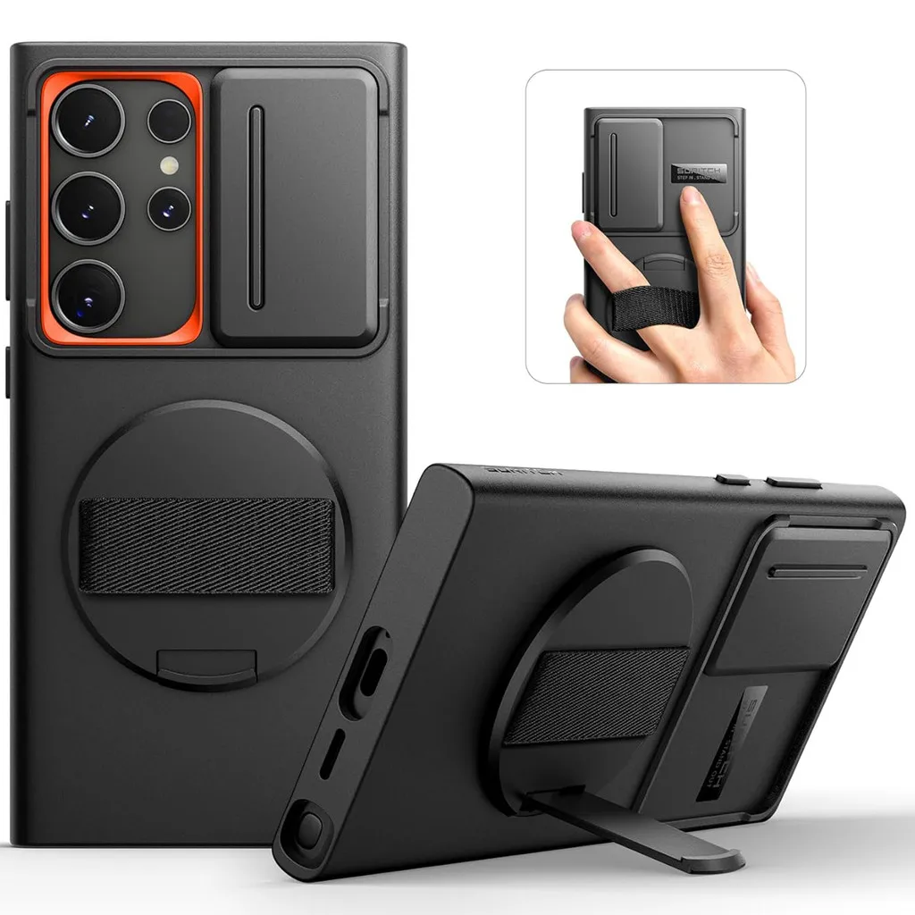 

Чехол SURITCH для Samsung Galaxy S25 Ultra S25 Edge S24 Ultra с вращающимся ремешком, невидимая подставка, слайд-крышка для камеры