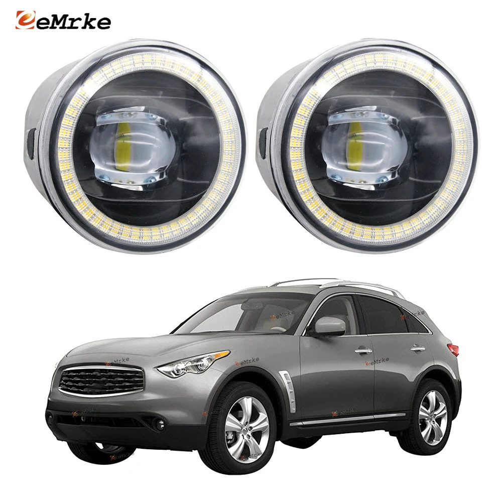 

Pair LED Fog Lights with Lens for Infiniti FX S51 2009 2010 2011 2012 2013 2014 QX70 FX35 FX50 FX30d Angel Eye DRL Running Light