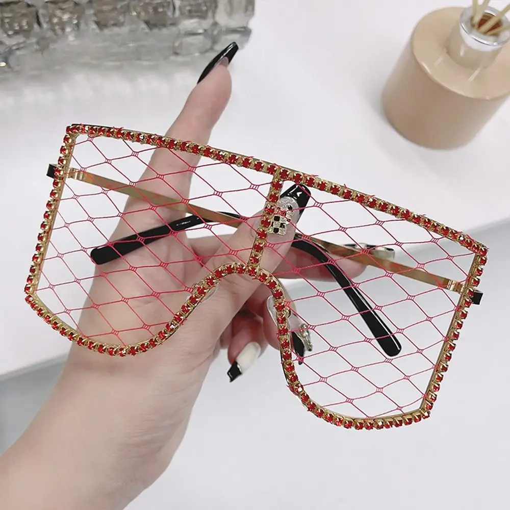 Oversized Rhinestone Mesh Glasses Retro Diamond Colorful Y2K Sunglasses Hollow Out Glasses for Party, Proms, Cosplay Costume