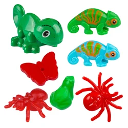 Assemble Toys building blocks lizard chameleon crawling pets spider ants butterfly frog animals MOC children Model Kids DIY 5pcs
