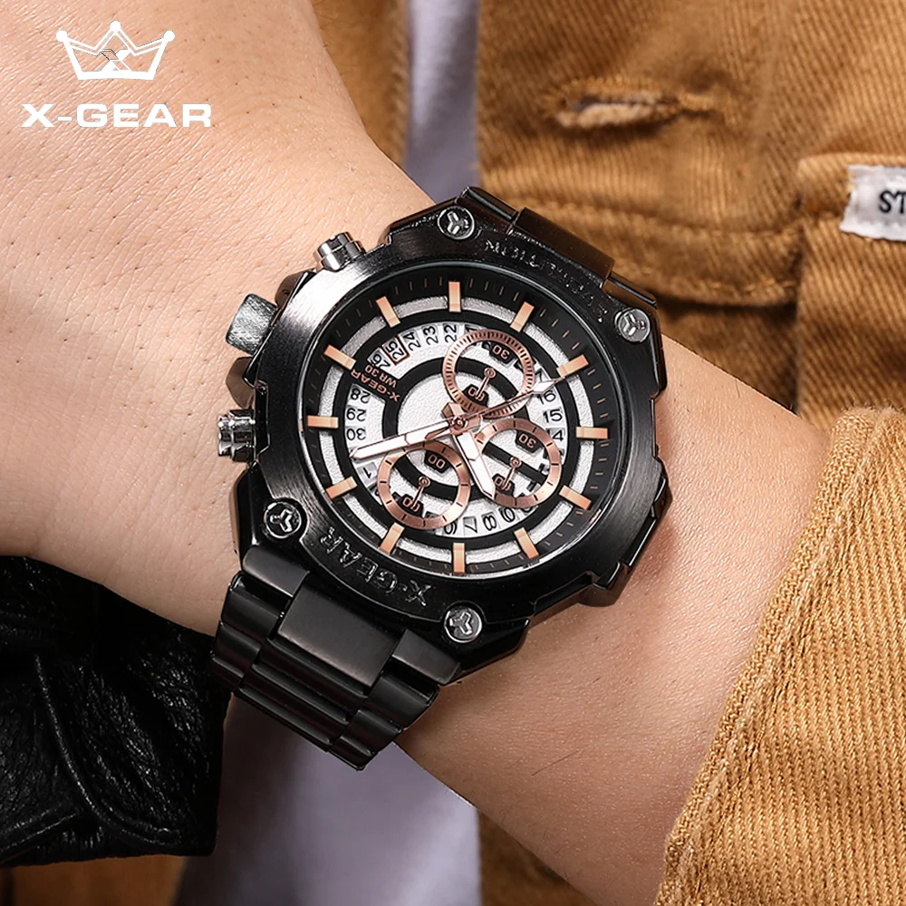 X-GEAR Men's Fashion Simple Quartz Watch Elegant Stainless Steel Strap Classic Design Waterproof Luminous Man Watches