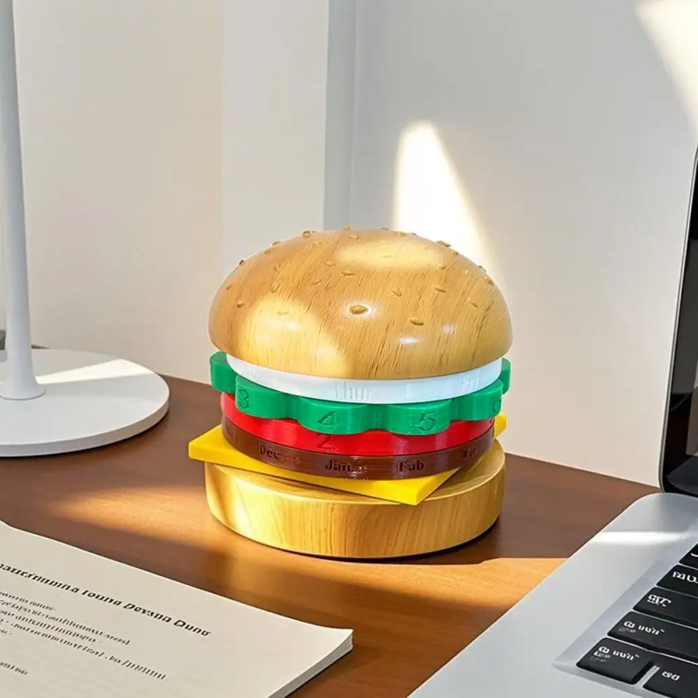 Creative Hamburger Perpetual Calendar Non-slip Bottom Date Rotatable Rotating Desk Calendar Decorative Quiet