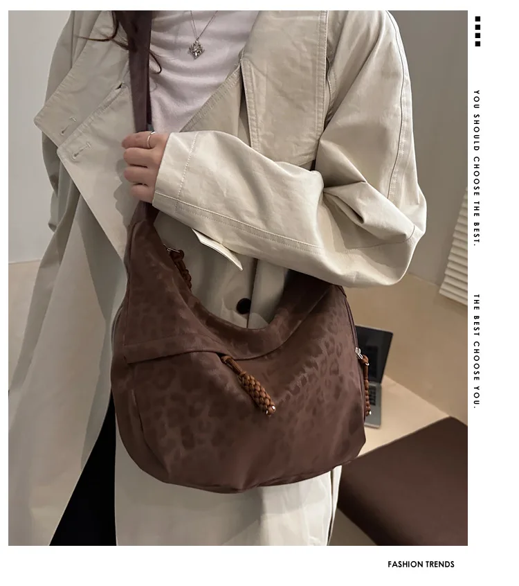 Modische Damen-Umhängetasche mit Leopardenmuster, große Kapazität, Hobo-Umhängetasche für den täglichen Pendelverkehr, lässiges Outfit, Achseltasche – Detail 1