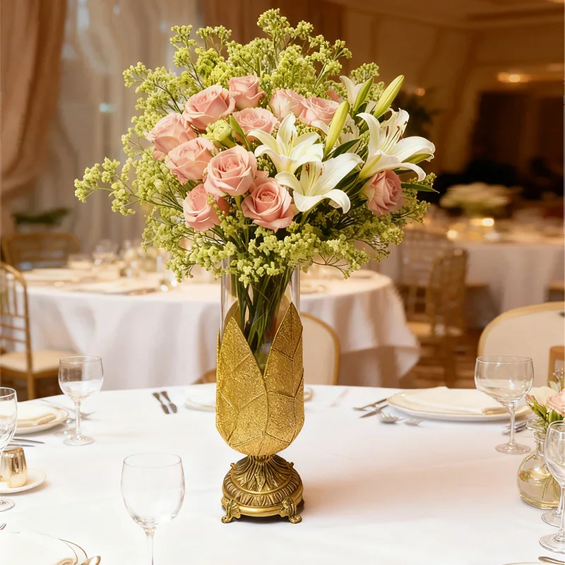 New Italian light luxury retro style hardware handicrafts vase living room decoration ornament wedding site arrangement flower