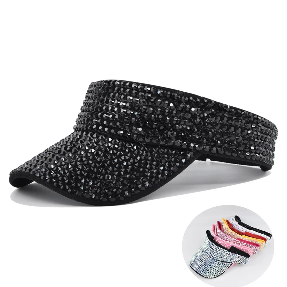 

Rhinestone Visor Music Festivals Sun Protection Beach Bling Unisex Party Outdoor Trendy Bedazzled Empty Top Hat City Walking