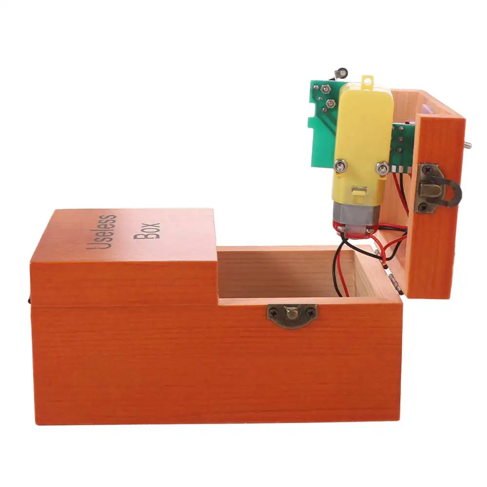 Novelty Leave Me Alone Useless Box Desk Decoration Funny Electronic Useless Box Home Decor Wood Color Wooden Useless Box