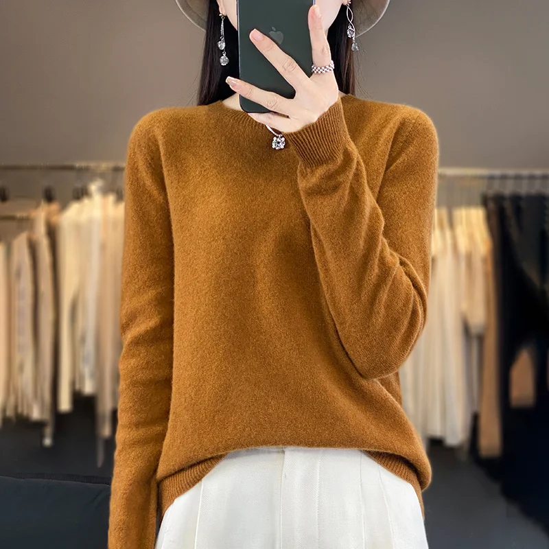 100% Pure Wool Cashmere Sweater Women\'s O-Neck Pullover Knitted Casual Sweater Winter New Long-Sleeved Warm High-Grade Jumper