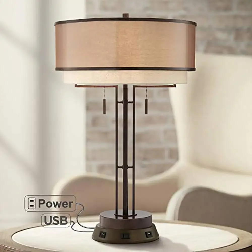 Rustic Industrial Table Lamp with USB Charging Station 26