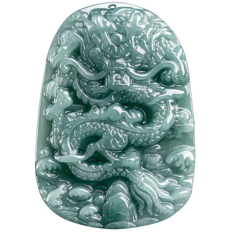 Real Natural Grade A Blue Green Jade Jadeite Blessing Dragon 