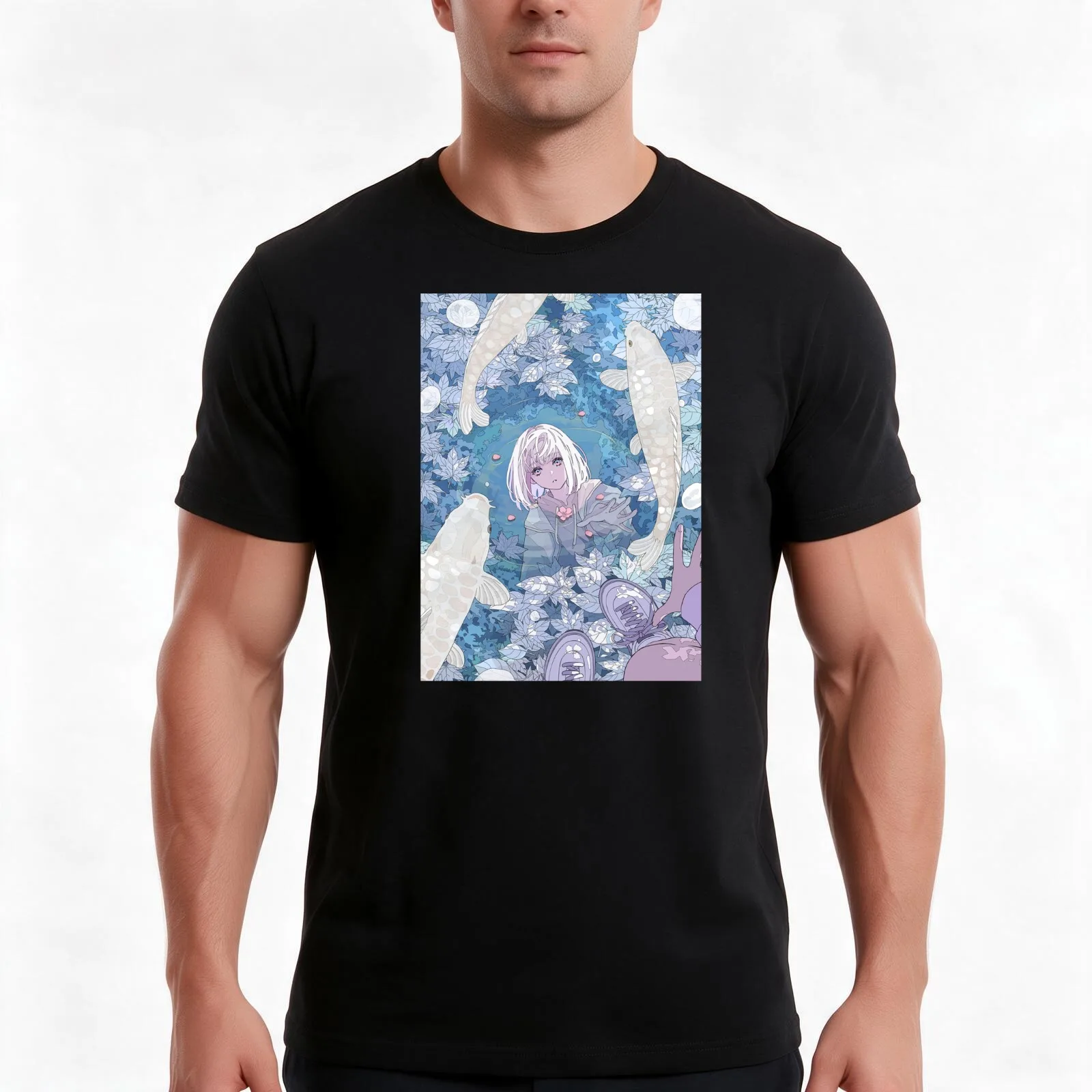 Aesthetic Anime Fishy Dream T-Shirt, Summer Casual Cotton Tee, Oversized Streetwear Tops, Vintage Graphic Print, 100% Cotton