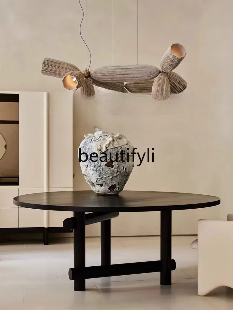 

French retro solid wood round dining table home designer Japanese medieval table
