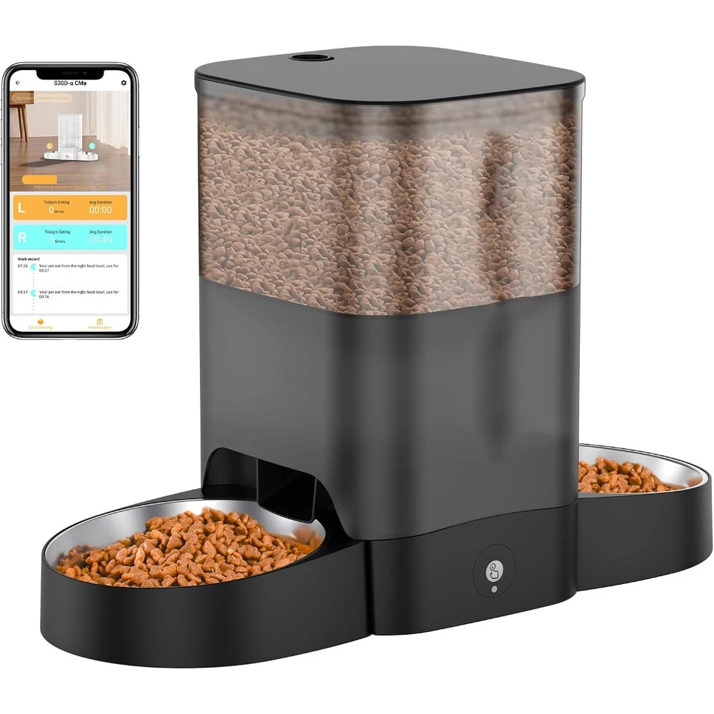 

3.5L Automatic Cat Feeder for Two Cats, 2.4G WiFi Enabled Smart Feed Pet Feeder with Stainless Steel Bowl,APP Control Dispenser