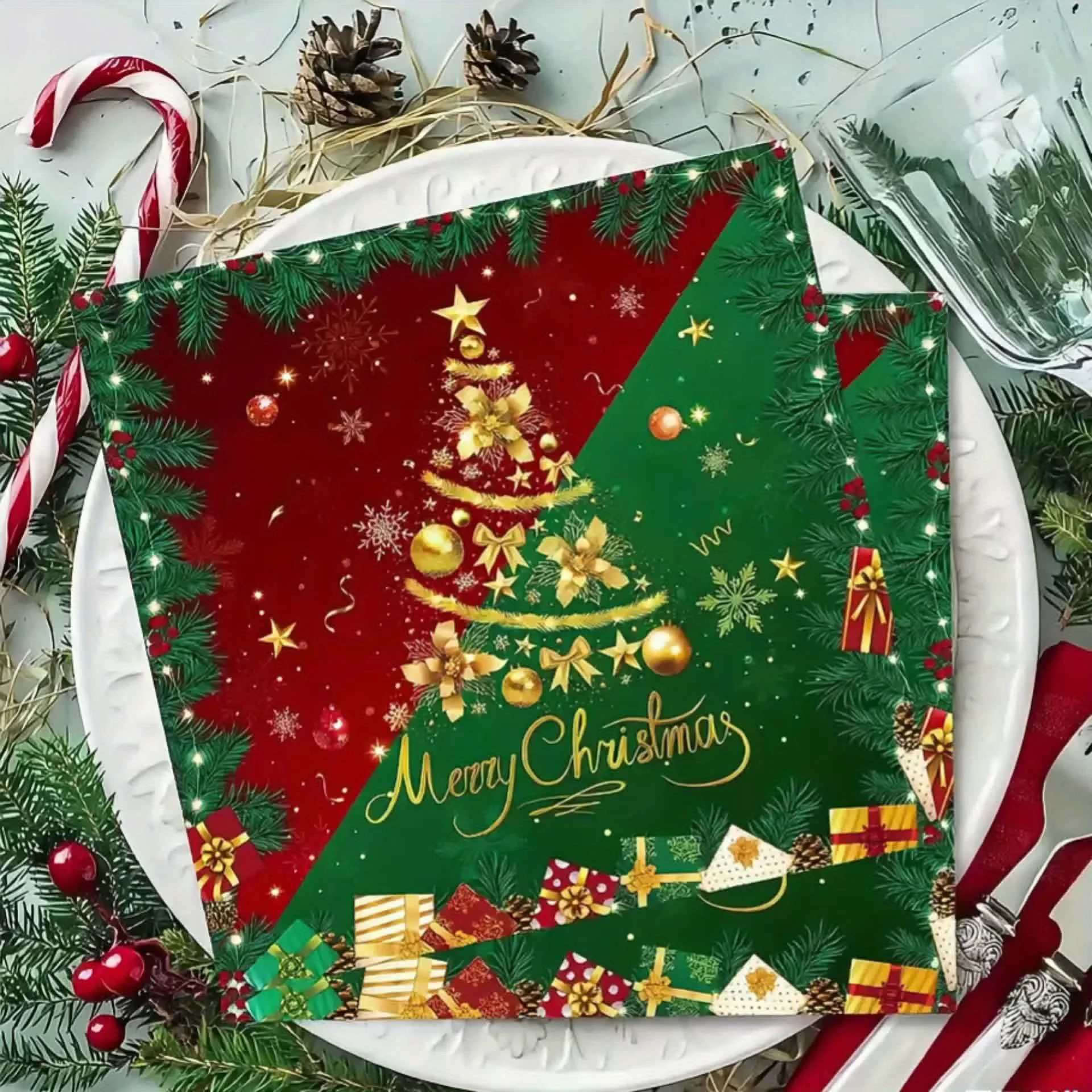 20/40pcs Christmas Flower 2-Ply Guest Napkins Holiday Wedding Anniversary Birthday Party Decorative Napkins Newyear Valentine