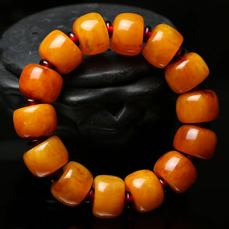 Jinpeli Live Gift Gold Twisted Honey Old Beeswax Bracelet Amber Barrel Beads Blood Amber Spacer Beads Original Stone Men's Elega