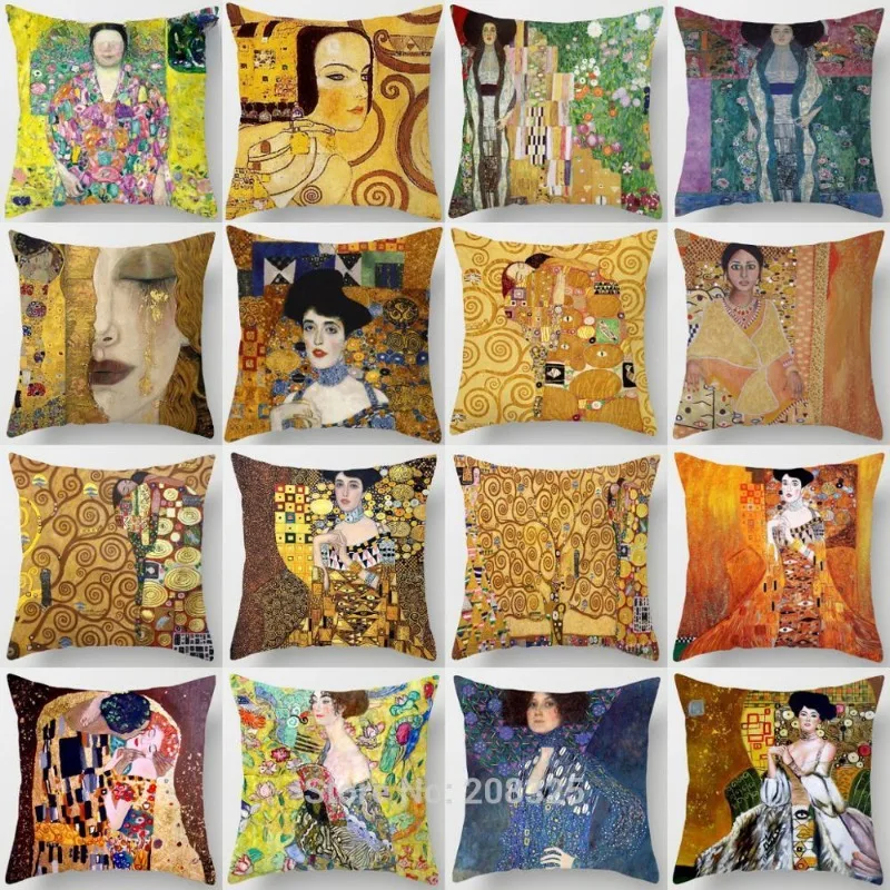 Portrait of Oil Painting Gustav Klimt Cushion Cover Tree of Life by Gustav Klimt Pillow Cover Decorative pillowcase For Sofa