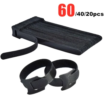 60-20PCS Nylon Kabelbinders 20CM Organizer Draadhaspel Haak Lus Strap op Oplaadkabel Oortelefoon Muis snoer Kantoorbeheer