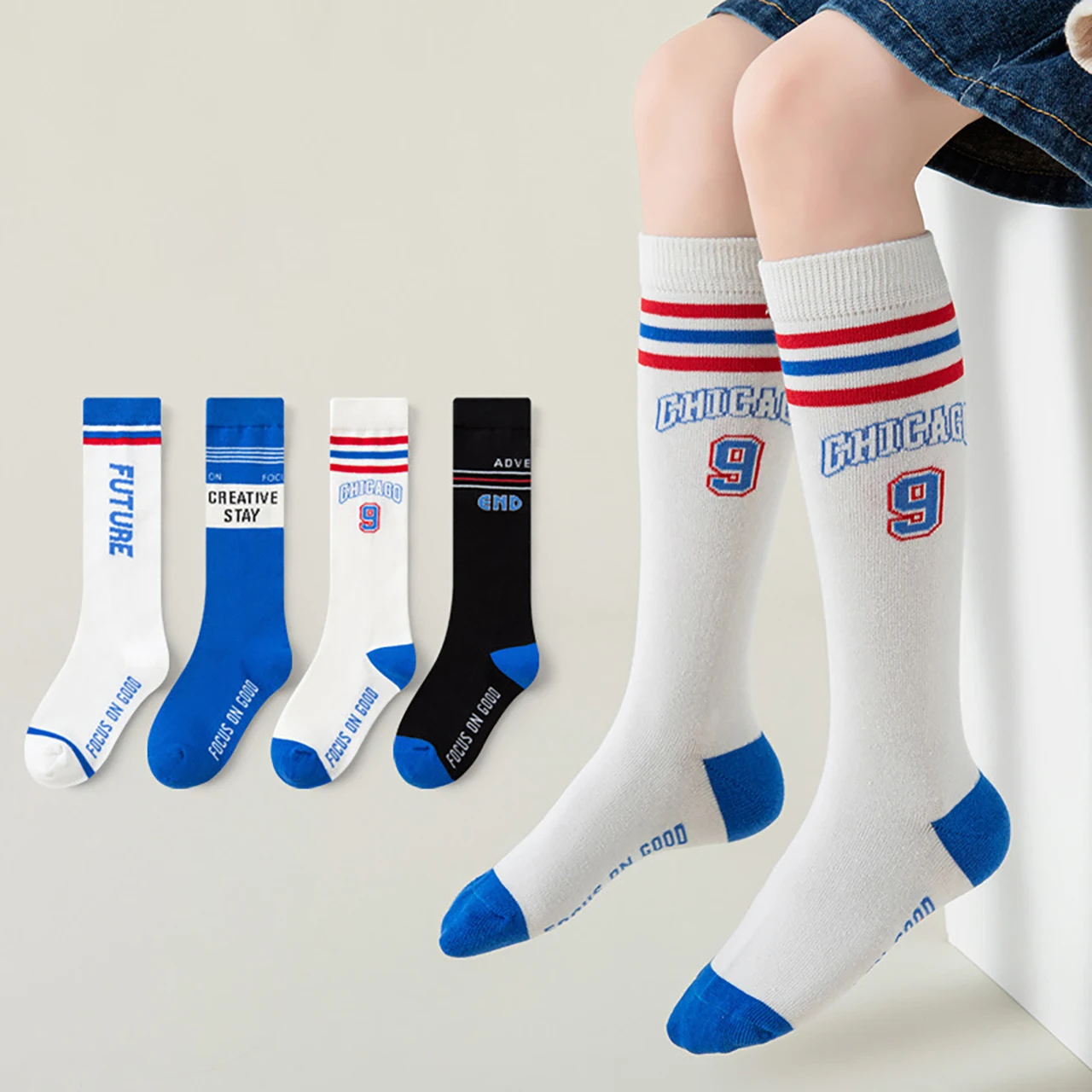 Fashion Letter Children Sports Socks Spring Fall Cotton Sock Odor-Resistant Basketball Soccer Mid-Calf Socks Boys Kids Stockings