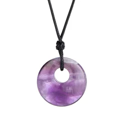 Collar de piedra Natural con agujero grande, colgante de Donut, amatistas Reiki, cristal rosa, gota de agua, collares de cuarzo con forma de huevo para hombres y mujeres T112