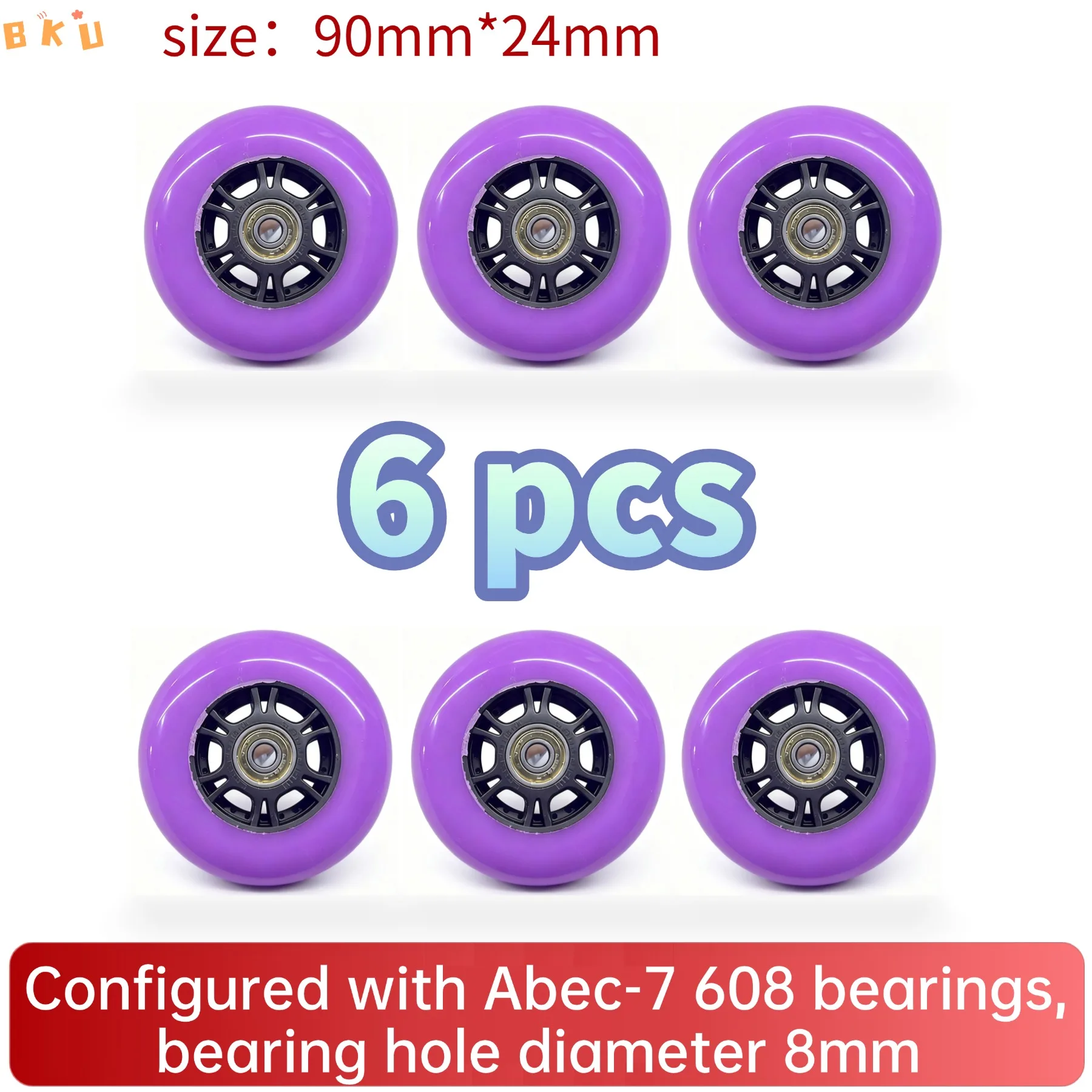 6 عبوات من عجلات البولي يوريثان مقاس 90 مم (3.5 بوصة) مع محامل Abec-7 - 12 لونًا أنيقًا، عالميًا للزلاجات المضمنة ثلاثية العجلات والدراجات البخارية #6