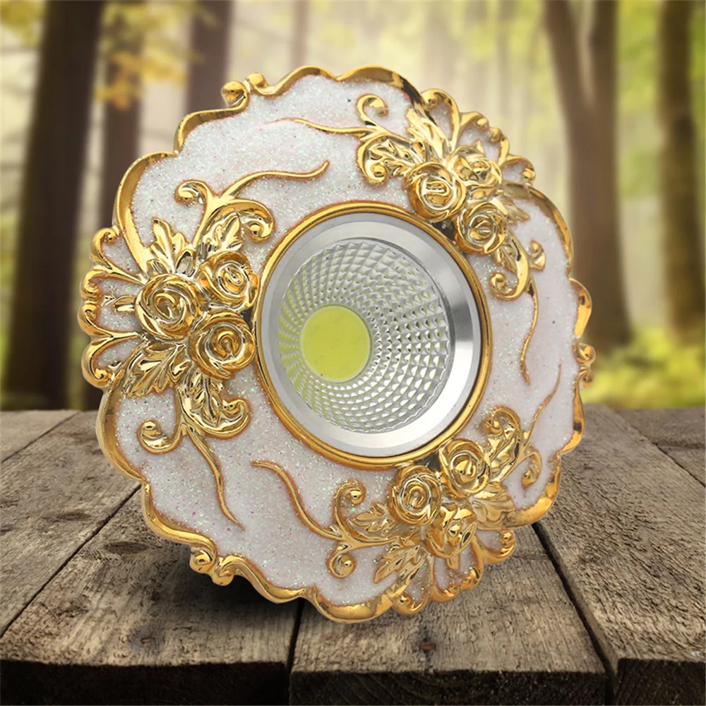 European Large Size Resin Grey Gold Flower Led Downlight 14Cm Diameter Living Room Hallway Corridor Aisle Ceilings Recessed Lamp