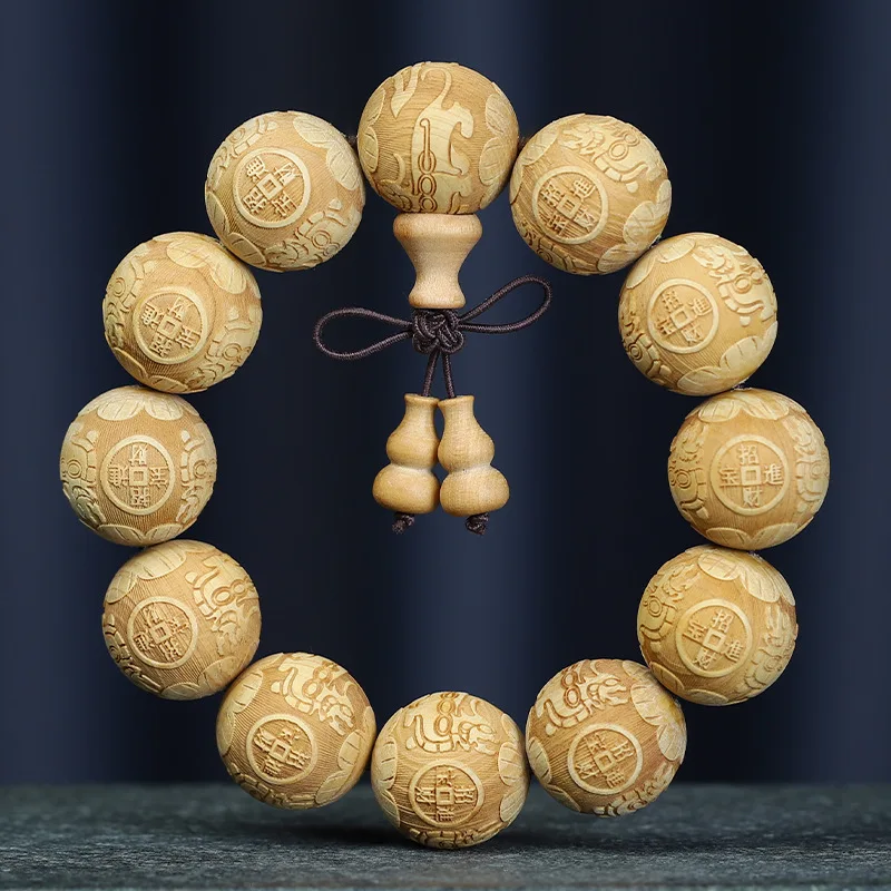 Rosewood Carved Treasure Gourd Bracelet Thuja Ebony Prayer Beads Unisex Rosary Bracelet for Playing Gifts