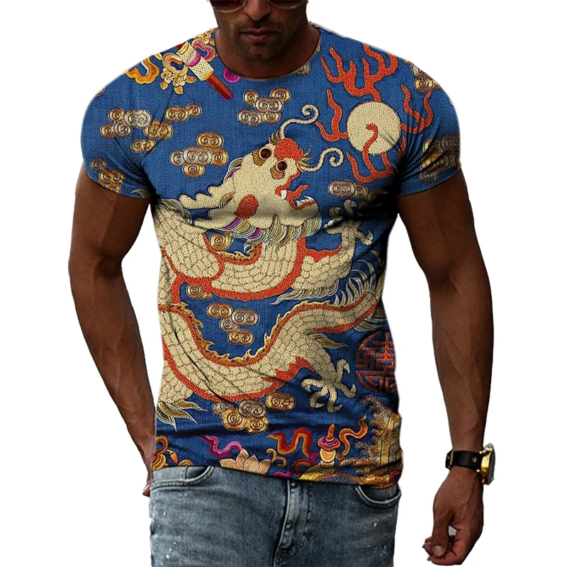 Chinese Dragon Robe Graphic Shirt 3D Harajuku Print New Summer Retro Hip Hop Casual Short Sleeve Top For Men Women Personality