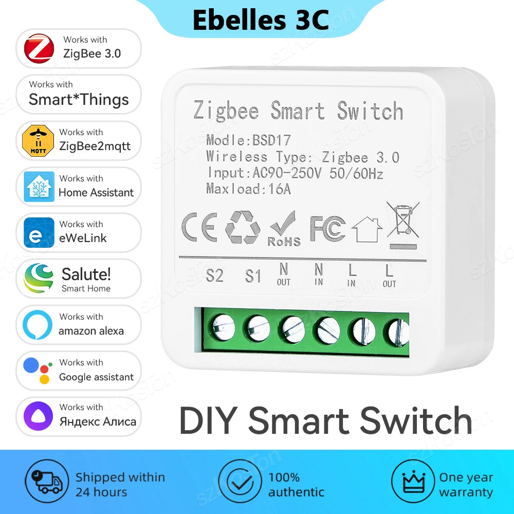 16A ZigBee Smart Switch eWeLink App Smart Home Automation DIY Breaker Relay Voice Works with Alice Alexa Google HA Zigbee2MQTT