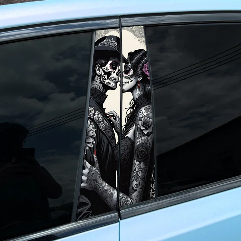 1PC Gothic Skeleton Couple Car Stickers Auto B Pillar Waterproof Decor Cover Scratch DIY Car Doors Pillar Sunscreen Vinyl Decals