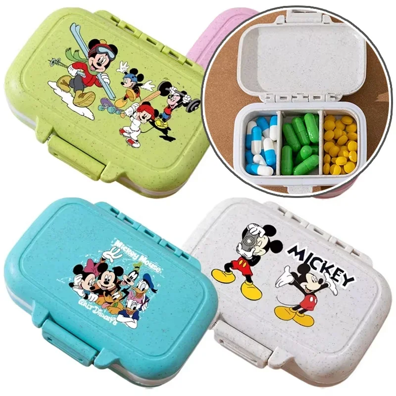 3 شبكات ديزني ميكي ماوس حبة صندوق مختومة مقاوم للرطوبة المخدرات صندوق تخزين السفر الطب موزع أقراص حاوية فيتامين