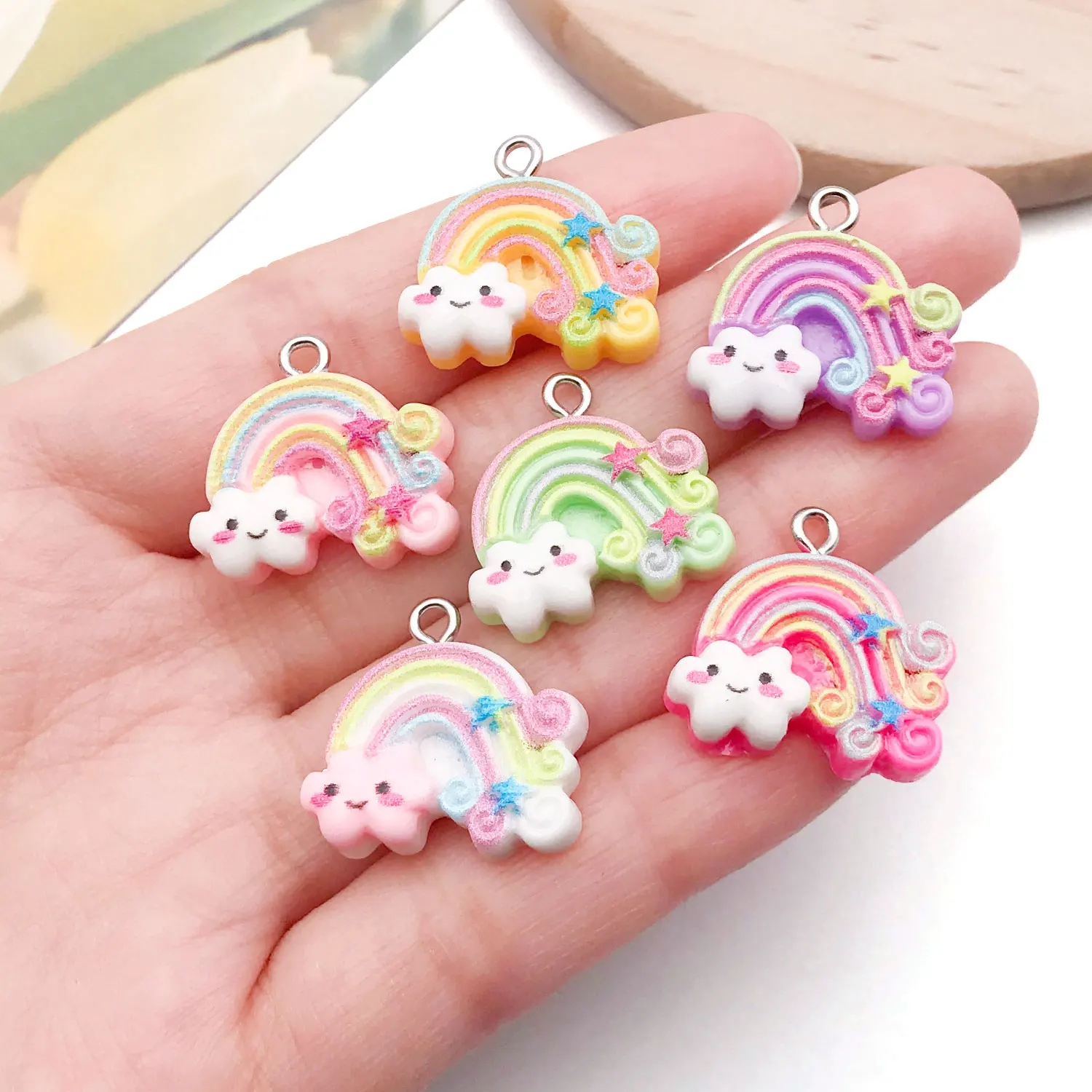 

6/12pcs Resin Rainbow Cloud Pendants - Suitable for DIY Jewelry, Cream Glue Phone Charms and Cup Decorations