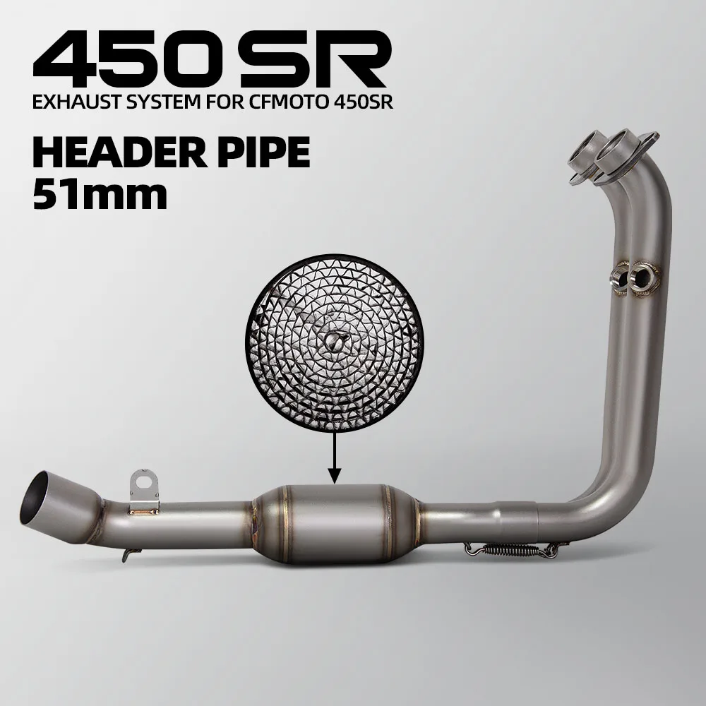 

Motorcycle Stainless 51MM Front Link Pipe Bottom Exhaust Manifold For CFMOTO 450SR 450SS 450SRS 450NK 2022-2025