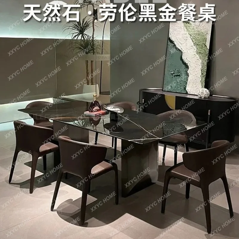 XX natural marble black gold luxury stone dining table high sense minimalist modern rectangular dining table
