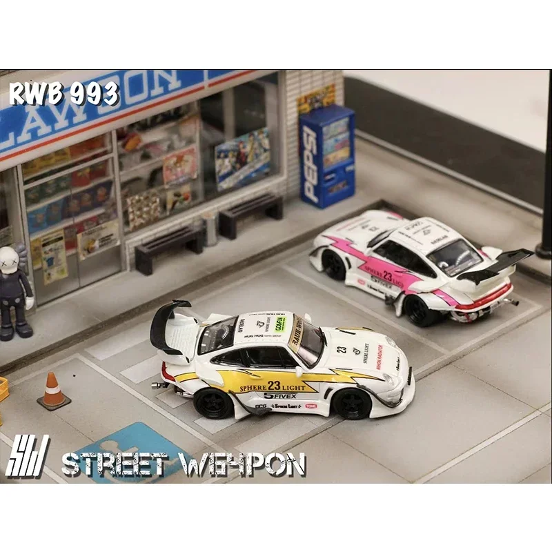 SW In Stock 1:64 RWB 993 Lightning Painting Luminous Paint Diecast Diorama Car Model Collection Miniature Toy Street Weapon