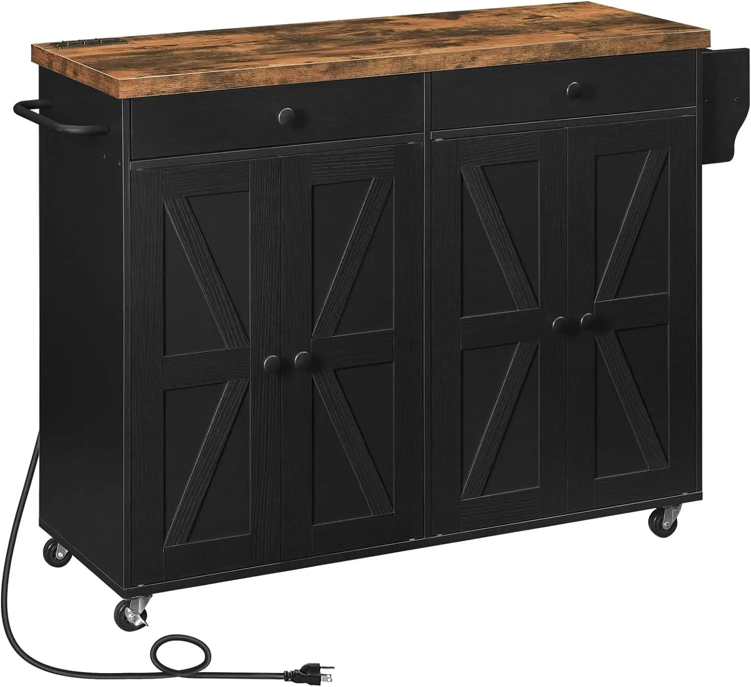 Kitchen Island com estação de carregamento, Rolling Spice Rack, Storage Cart, 43.3 Polegada