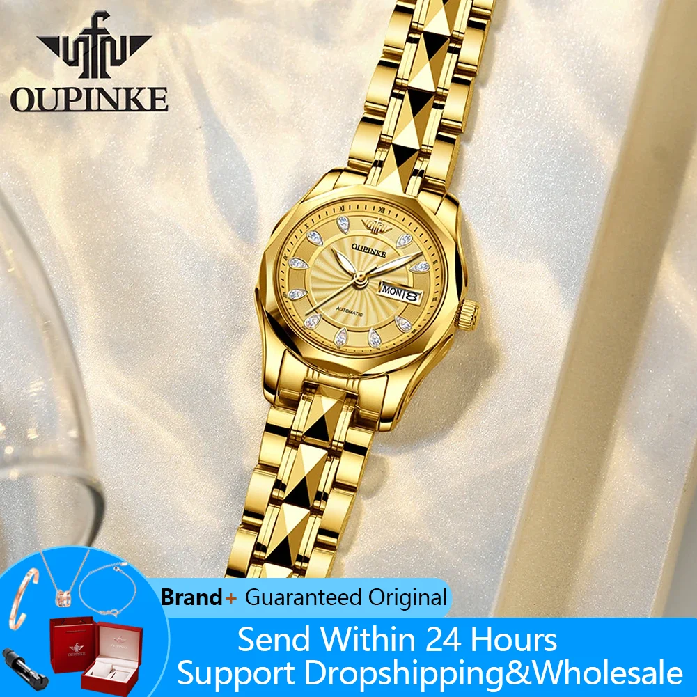 

OUPINKE 3172 Woman Automatic Watch Fashion Luxury Mechanical Watch For Women Stainless Steel Dual Calendar Ladies Wristwatch